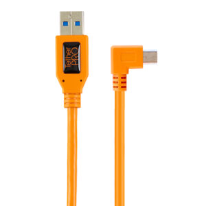 TetherPro USB 2.0 to Mini-B 5-pin Right Angle Adapter “Pigtail”, 20″ (50cm), High-Visibilty Orange