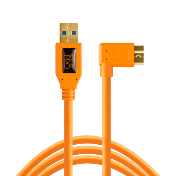 TetherPro USB 3.0 to Micro-B Right Angle, 15 (4.6m), High-Visibility Orange
