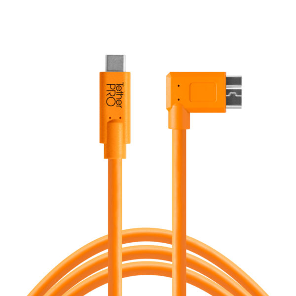 TetherPro USB-C to 3.0 Micro-B Right Angle, 15 (4.6m), High-Visibility Orange