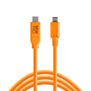 TetherPro USB-C to 2.0 Micro-B 5-Pin, 15ft (4.6m), High-Visibility Orange
