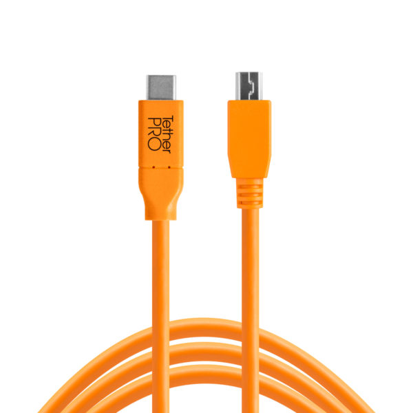 TetherPro USB-C to 2.0 Mini-B 5-Pin, 15 (4.6m), High-Visibility Orange