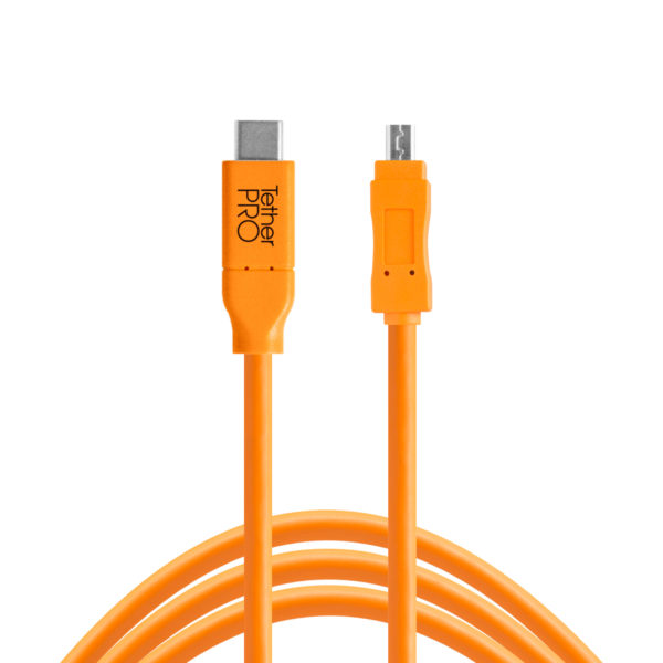 TetherPro USB-C to 2.0 Mini-B 8-Pin, 15 (4.6m), High-Visibility Orange