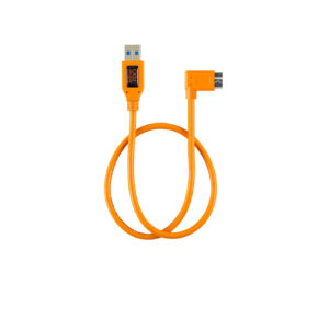 TetherPro USB 3.0 to USB 3.0 Micro-B Right Angle Adapter “Pigtail” Cable, 20″ (50cm), High-Visibilty Orange