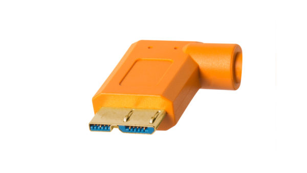 TetherPro USB 3.0 to USB 3.0 Micro-B Right Angle Adapter "Pigtail" Cable, 20" (50cm), High-Visibilty Orange
