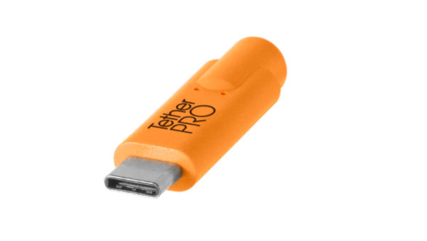 TetherPro USB-C to 2.0 Mini-B 5-Pin, 15ft (4.6m), High-Visibility Orange