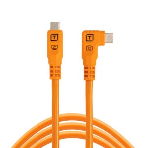 TetherPro Optima 10G USB-C, Straight to Right Angle Cable, Orange